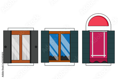Tres ventanas clásicas sobre fondo blanco.