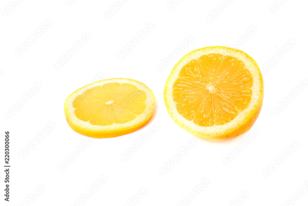 Slice of lemon isolated on white background