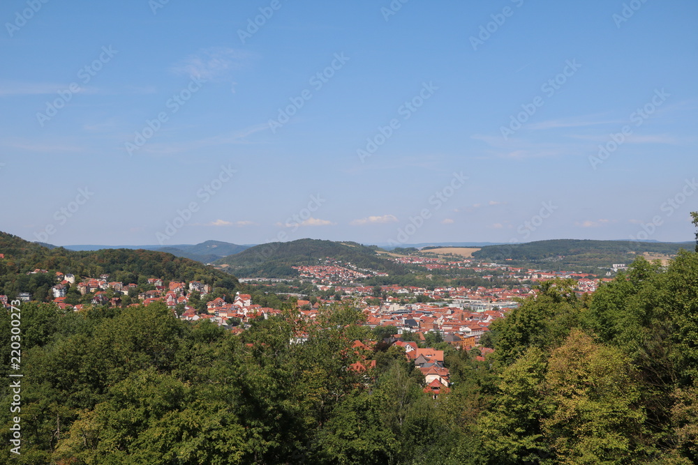 View from the Göpelskuppe to Eisenach in Thuringian Forest, Germany