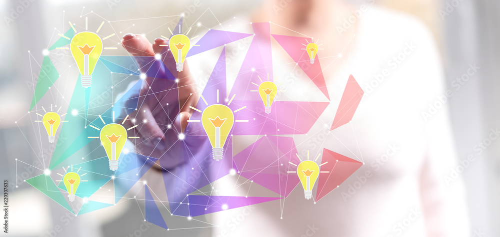 Woman touching an innovation concept Woman touching an innovation concept