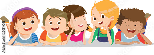happy smiling kids lying on the floor