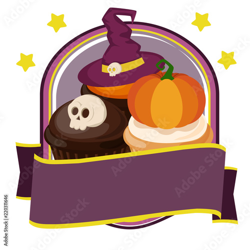 cute halloween badge with cupcakes