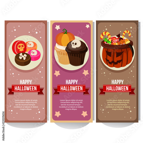 cute halloween banner collection with treats flat style
