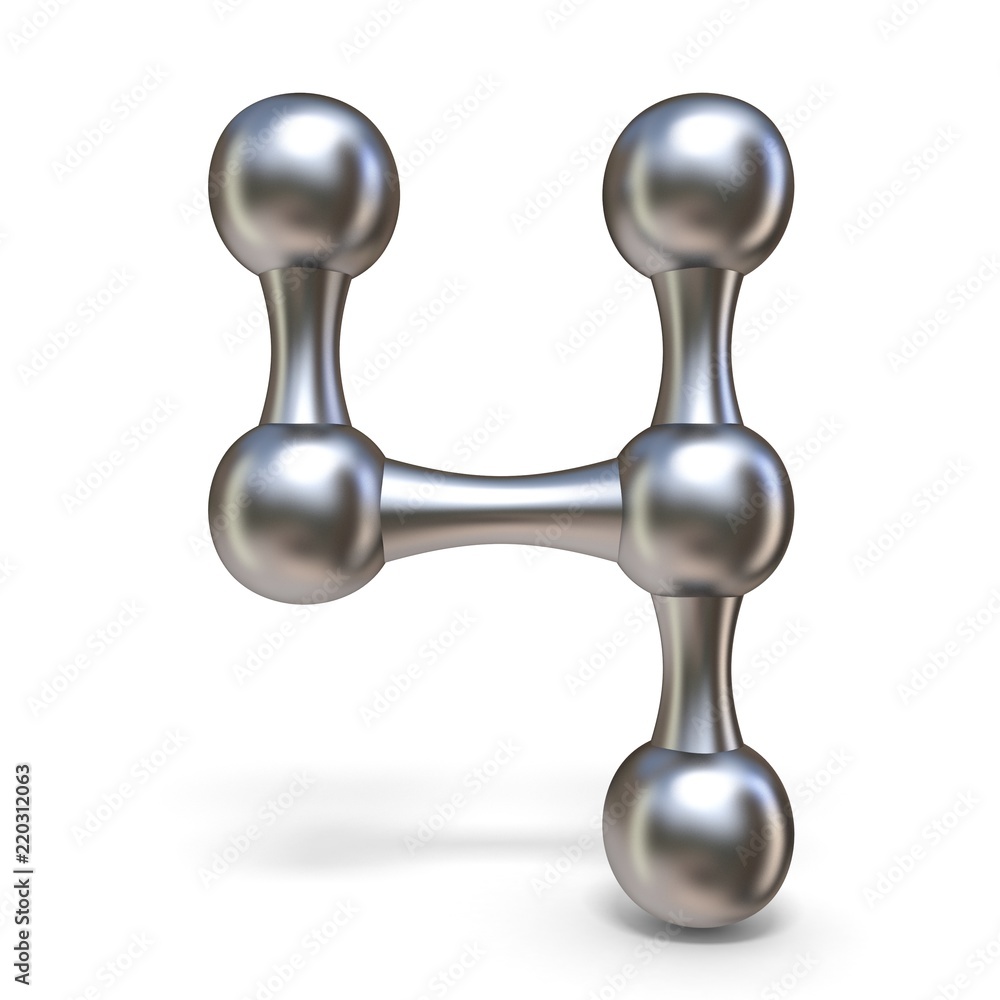 Steel molecular font Number 4 four 3D Steel molecular font Number 4 four 3D