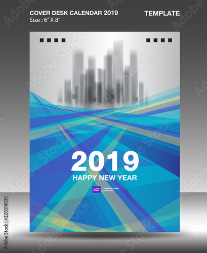 Cover Desk Calendar 2019 Design template, flyer template, ads, booklet, catalog, newsletter, book layout, printing media, advertisement, Brochure, Blue purple background