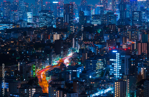 東京夜景・高層ビル群と高速道路 © oka