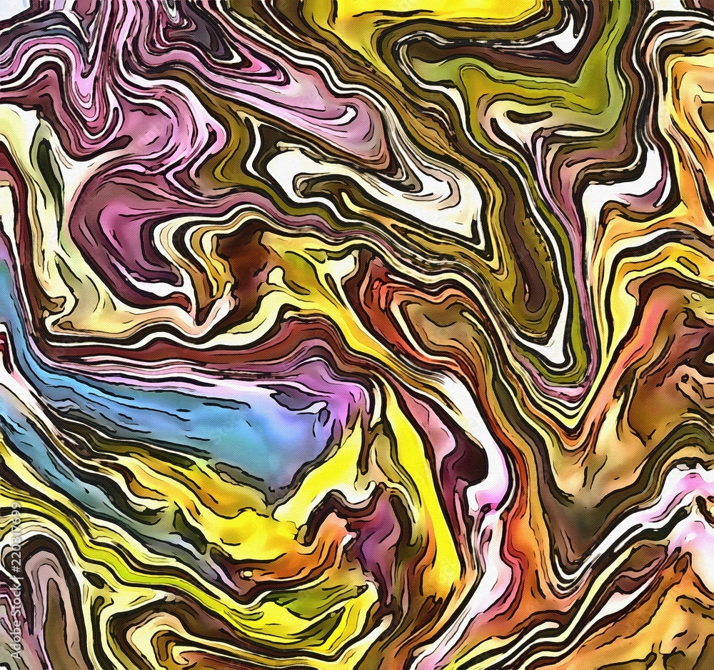 Beautiful shine impressionist artwork. Marbled abstract design. Swirl decor elements. Fantasy art. Marble background. Liquid painting, Graphic drawing. Artistic bright smooth texture. Visual fine art.