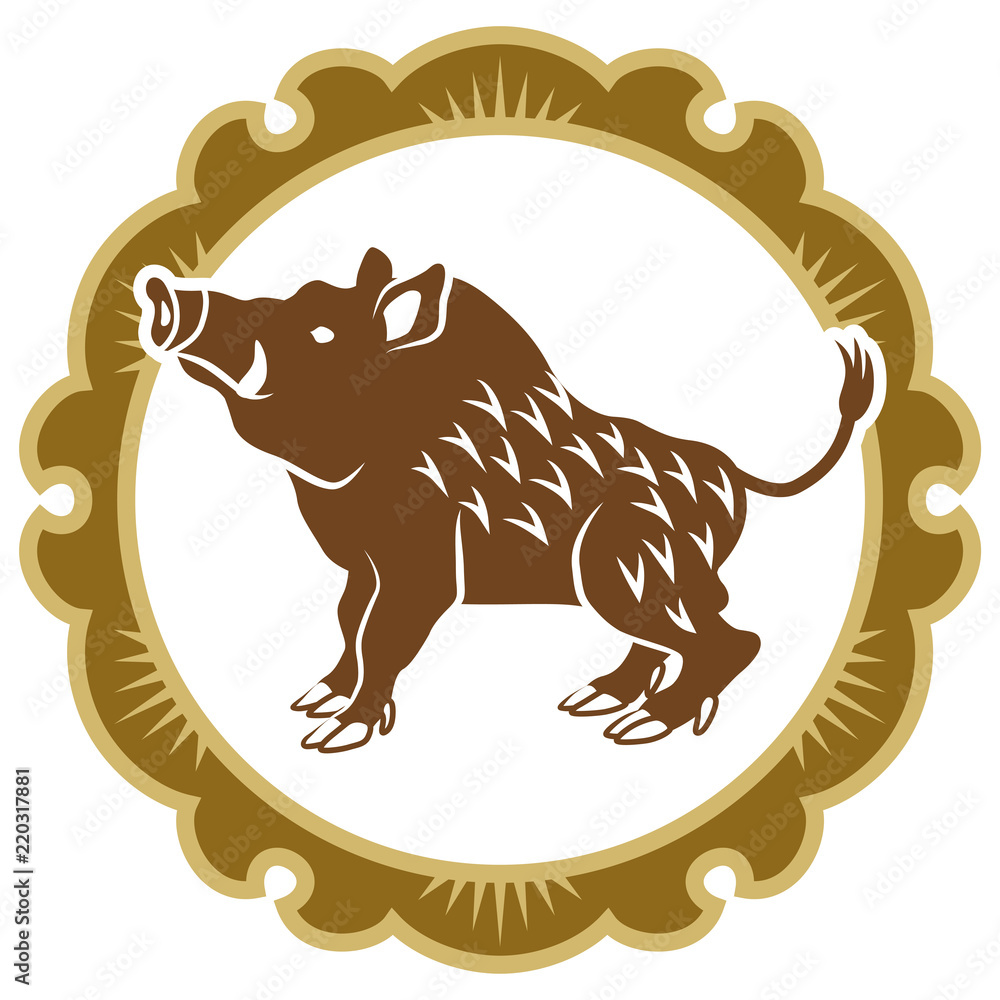 イノシシと輪飾り 横向き 19年 干支 年賀状素材 Stock Vector Adobe Stock