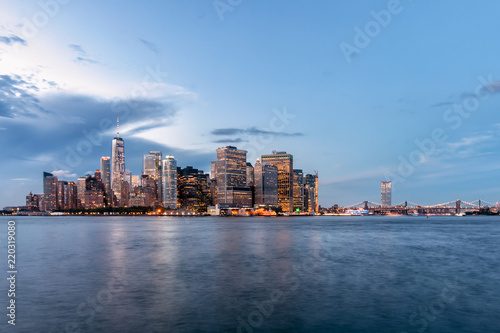 Night View of New York City from Governors Island in New York Harbor