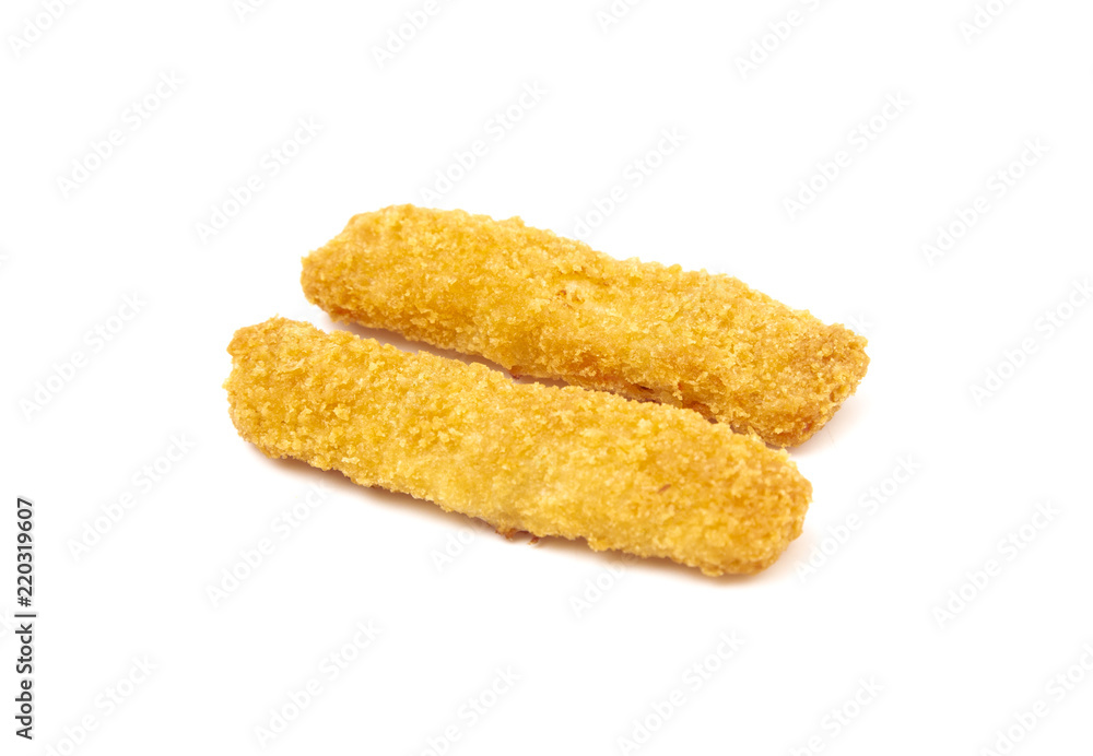 Breaded Fish Sticks on a White Background Breaded Fish Sticks on a White Background