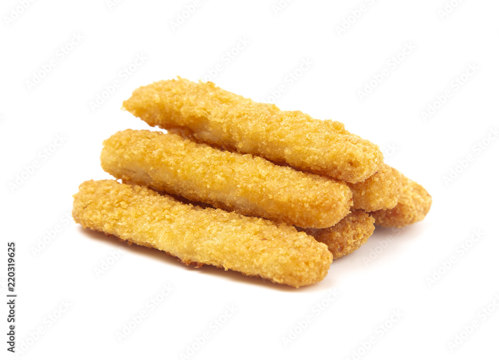 Breaded Fish Sticks on a White Background Breaded Fish Sticks on a White Background