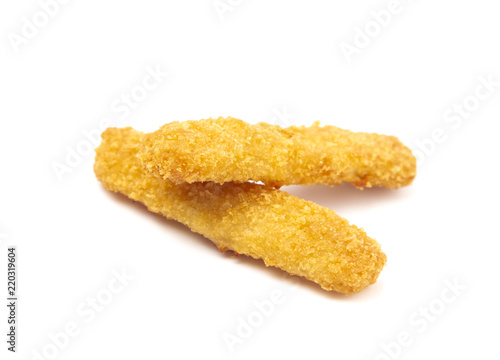 Breaded Fish Sticks on a White Background