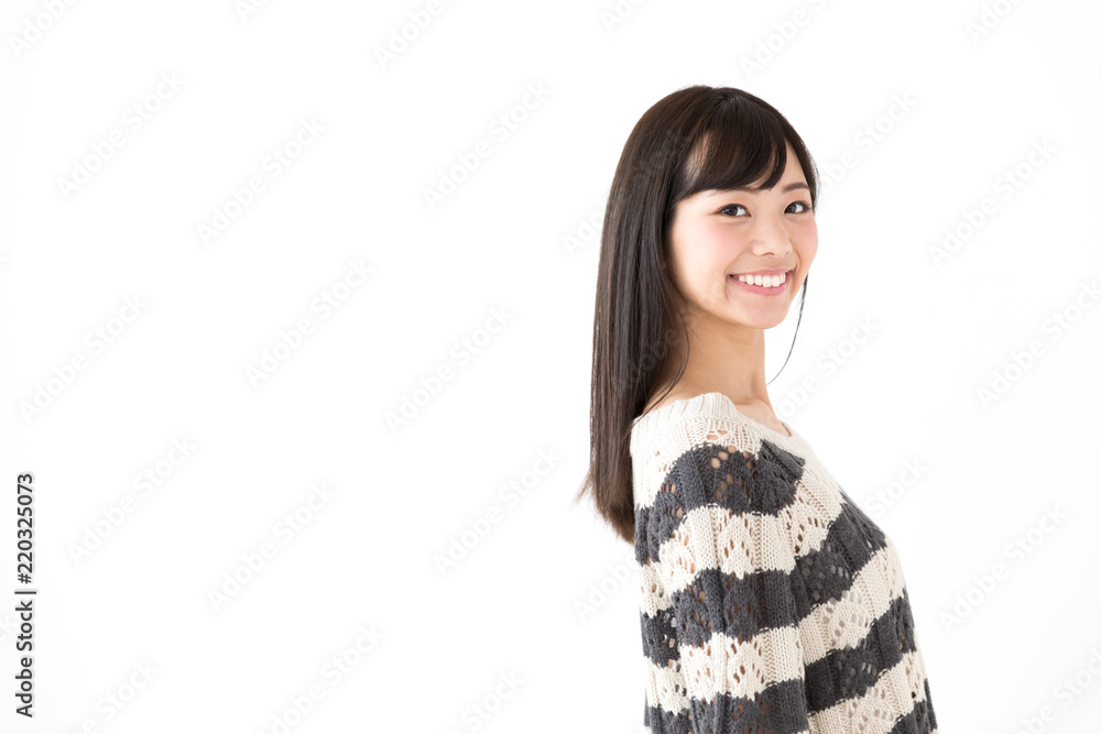 portrait of young asian woman relaxing on white background portrait of young asian woman relaxing on white background