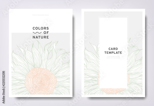 Fototapeta Naklejka Na Ścianę i Meble -  Floral greeting/invitation card template design, hand drawn sunflower, minimalist pastel style