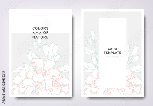 Fototapeta Naklejka Na Ścianę i Meble -  Floral greeting/invitation card template design, hand drawn Orange Jessamine with leaves, minimalist pastel style