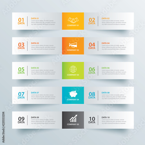 Infographics tab in horizontal paper index with 10 data template. Vector illustration abstract background. Can be used for workflow layout, business step, banner, web design.