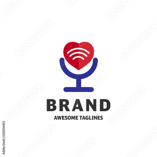 Vector heart and WiFi logo combination. Love and signal symbol or icon. Unique romantic and radio logotype design template.