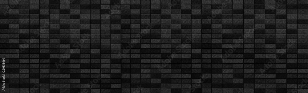 Fototapeta premium Panorama of black modern stone wall pattern and background