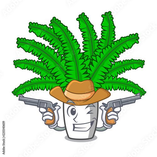 Cowboy fern frond frame decoration on cartoon
