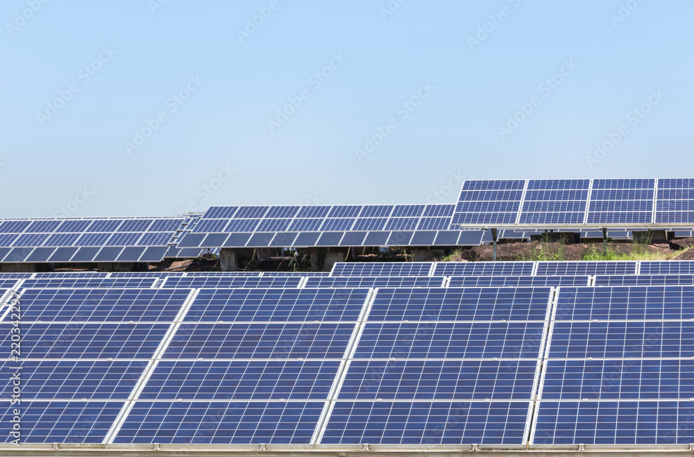 rows array of polycrystalline silicon solar cells or photovoltaics in solar power plant turn up skyward absorb the sunlight from the sun alternative renewable energy on blue sky rows array of polycrystalline silicon solar cells or photovoltaics in solar power plant turn up skyward absorb the sunlight from the sun alternative renewable energy on blue sky