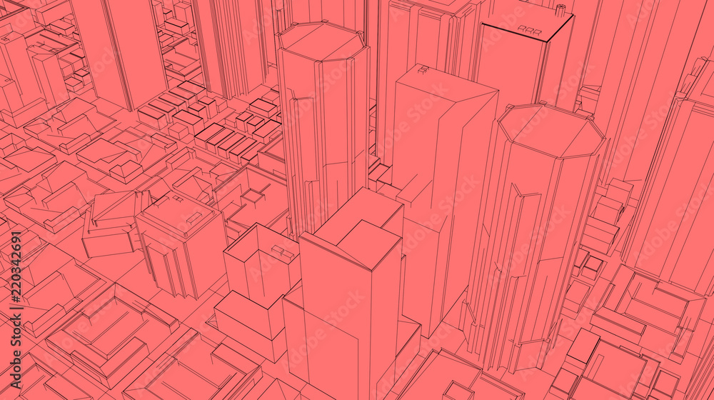 Fototapeta premium 3D Sketch city render