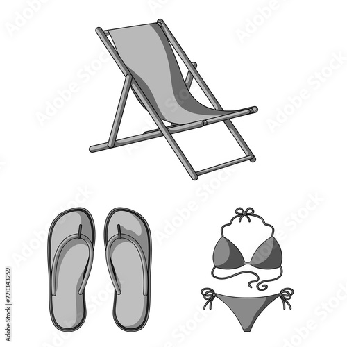 Summer rest monochrome icons in set collection for design. Beach accessory vector symbol stock web illustration.