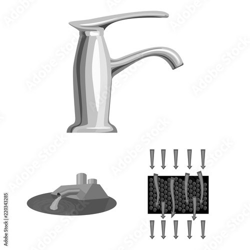 Water filtration system monochrome icons in set collection for design. Cleaning equipment vector symbol stock web illustration.