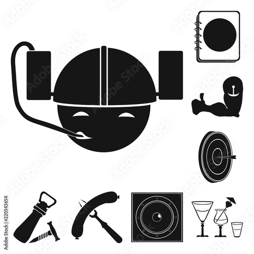 Pub, interior and equipment black icons in set collection for design. Alcohol and food vector symbol stock web illustration.