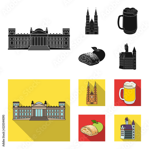 Country Germany black,flat icons in set collection for design. Germany and landmark vector symbol stock web illustration.