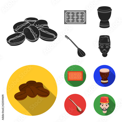 Turkish carpet, saz, drum, turkish men.Turkey set collection icons in black,flat style vector symbol stock illustration web.