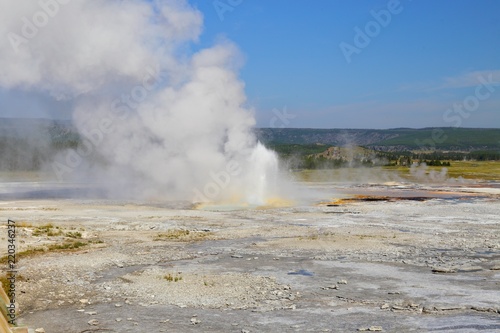 Clepsydra Geyser located in the Fountain Paint Pot area of Yellowstone, national park, Wyoming, USA
