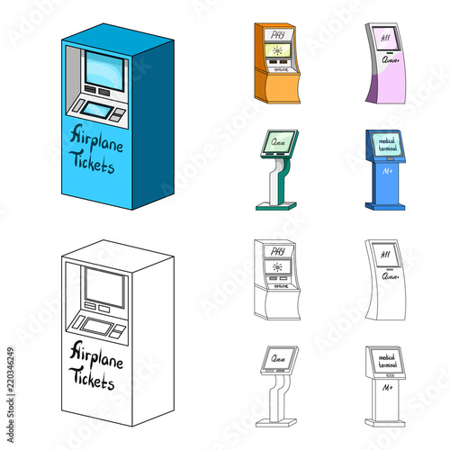 Medical terminal, ATM for payment,apparatus for queue. Terminals set collection icons in cartoon,outline style isometric vector symbol stock illustration web .