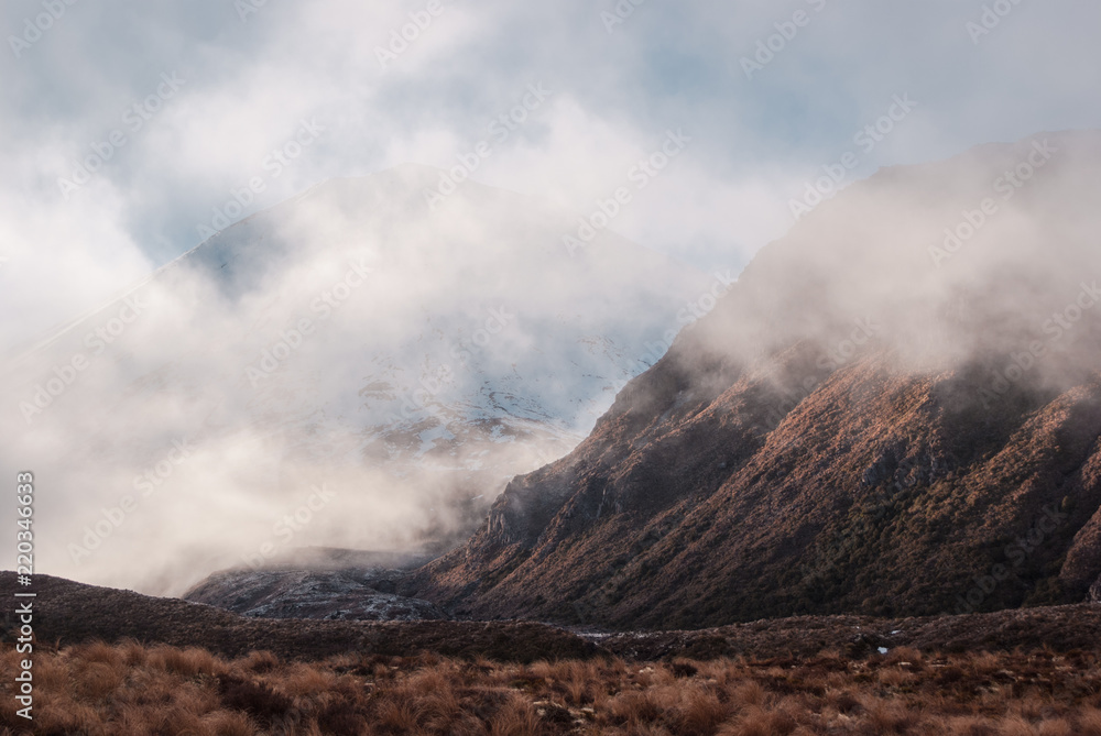 Alpine scenery at Tongariro national park. Hiking in New Zealand