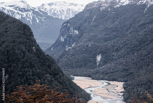 Alpine scenery at Mount Aspring national park. Hiking in New Zealand photo