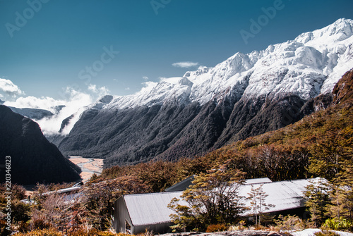 Alpine scenery at Mount Aspring national park. Hiking in New Zealand photo
