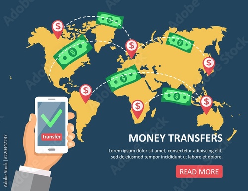 Hands holding smart phones with banking payment apps.