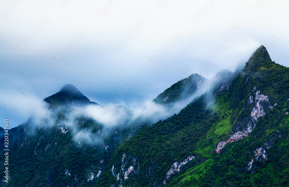 Landscape of mountains in the fog at Doi Luang Chiang Dao,Chiang Mai,Thailand