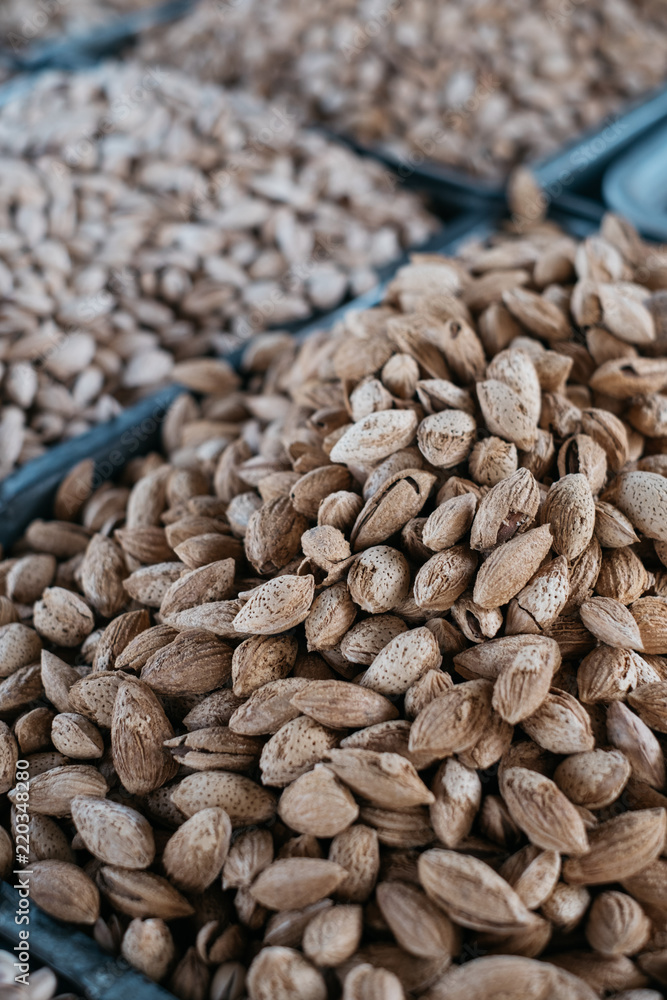 Obraz premium Almonds for sale at the bazaar in Osh, Kyrgyzstan