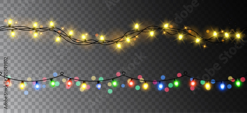 Vector realistic seamless light garland set isolated on dark background photo
