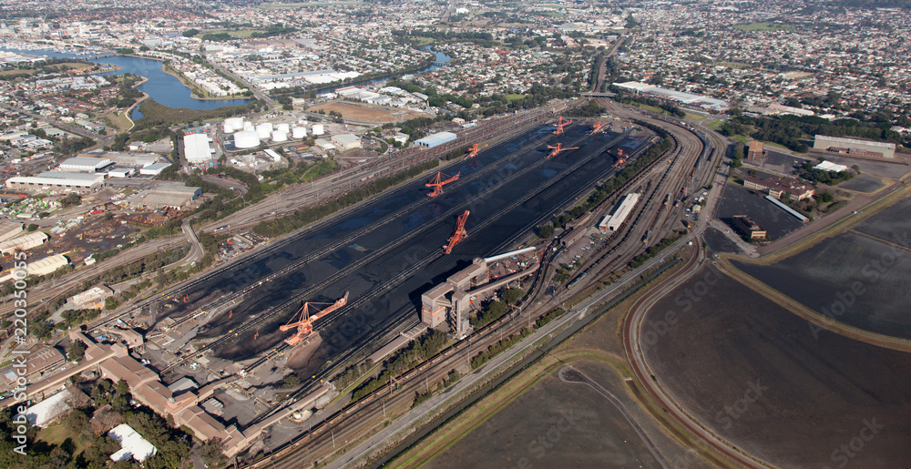 Naklejka premium Coal Loader - Carrington Newcastle Australia. Newcastle is one of the biggest coal exporters in the world mostly sending coal to countries such as Korea and Japan.