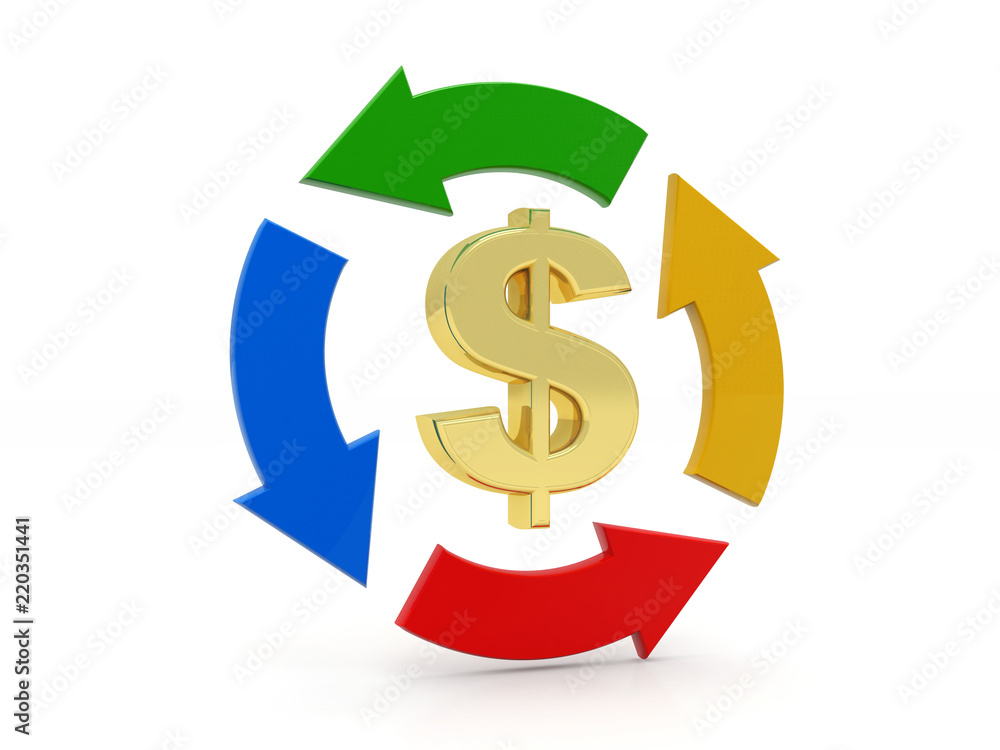 3D rendering of Recycling arrows with dollar sign. Business Finance Concept 3D rendering of Recycling arrows with dollar sign. Business Finance Concept