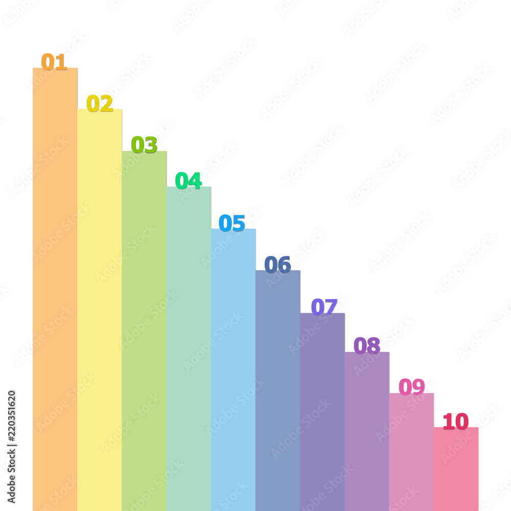 Infographics multicolor bar graph 10 rank isolated on a white background.