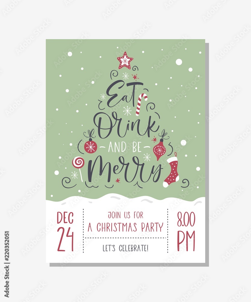 Φωτογραφία Vector christmas party invitation with handwritten modern brush lettering