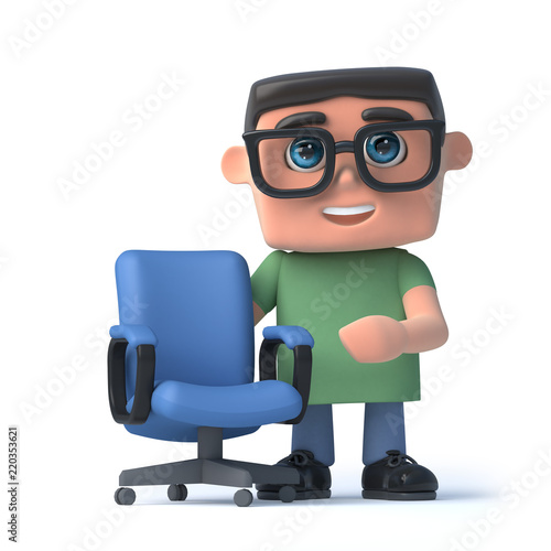 Vector 3d Kid in glasses next to an empty office chair