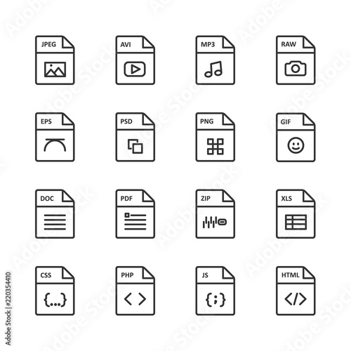 Vector image set file format line icons.