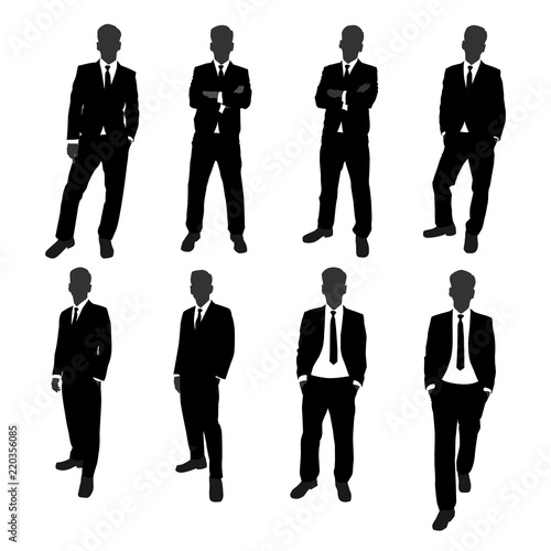 vector set of stand businessman silhouette full body. businessman with different posing action