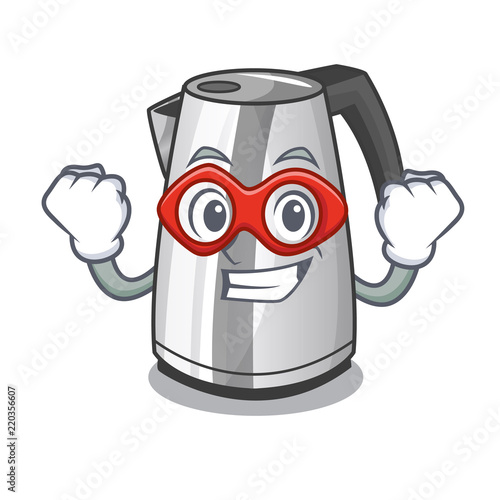 Super hero plastic electric kettle isolated on cartoon