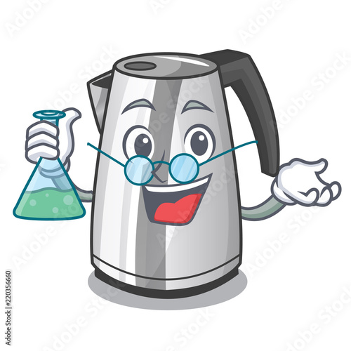 Professor plastic electric kettle isolated on cartoon