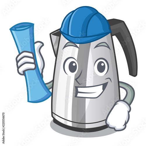 Architect plastic electric kettle isolated on cartoon