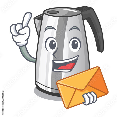 With envelope plastic electric kettle isolated on cartoon